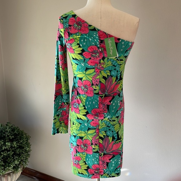 Lilly Pulitzer Whitaker Skip in It dress one shoulder long sleeve floral size Sm - Picture 6 of 11